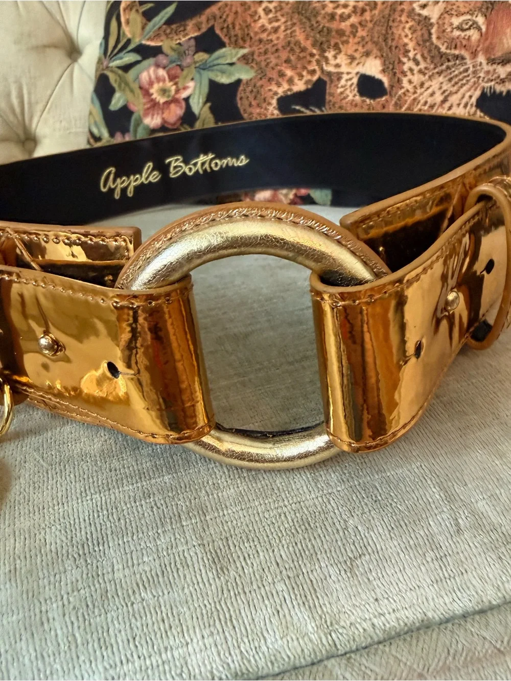 ✨ Apple Bottoms Metallic Gold Wide Waist Belt O-Ring Charm Bling Y2K ML